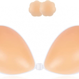 Adhesive Bra Strapless Sticky Invisible Push up Silicone Bra for Backless Dress with Nipple Covers